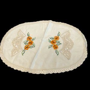 Vintage Oval Doily Centrepiece  Embroidery Linen Floral